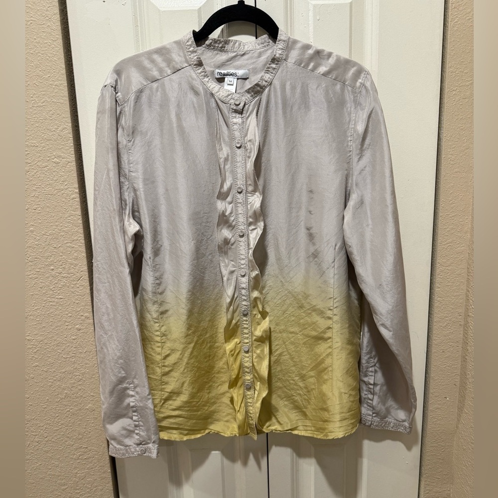 Realities luxury Silk100% Ruffle Ombré Blouse Long Sleeve , size 14